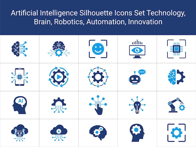 Set of Artificial Intelligence Icons AI Robotics Automation Smart Technology Solid Icon Vector