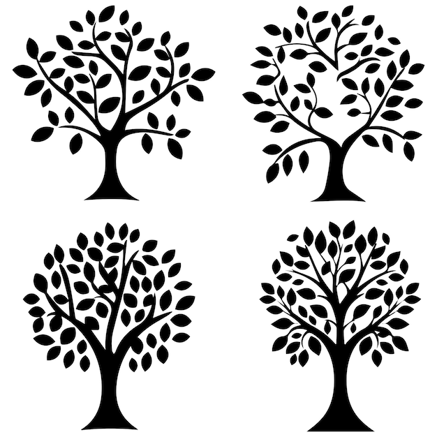Set of back silhouette trees vintage graphic vector