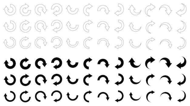 Set of black arrows Turn over flip reverse signs Different directions Flat outline icons pointer