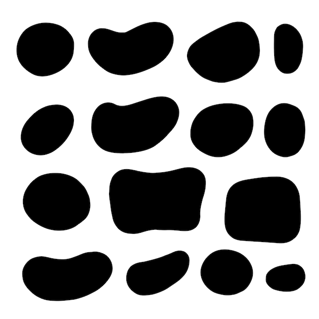 Set of black brush strokes Hand drawn ink spots isolated on white background