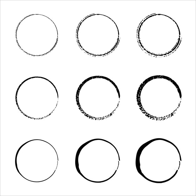 Set of black circles Round frames in doodle style Speed lines in circle form