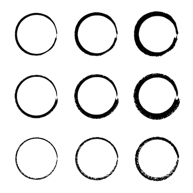 Set of black circles Rounds scribble line circles Doodle circles for design elements