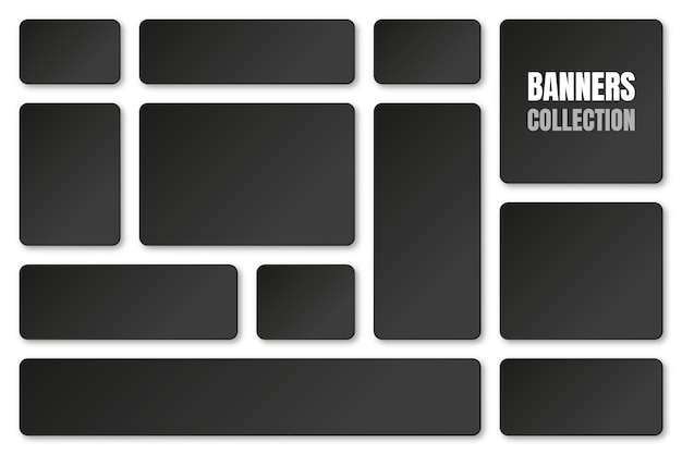 Set of blank black paper banners with shadows isolated on white background adhesive stickers labels