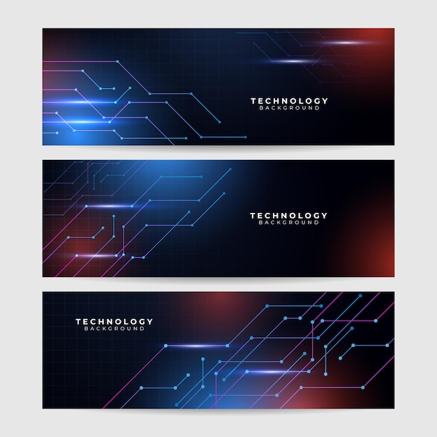 Set of blue futuristic science technology network particles waves lines mesh AI banner background Vector abstract graphic design banner pattern background web template