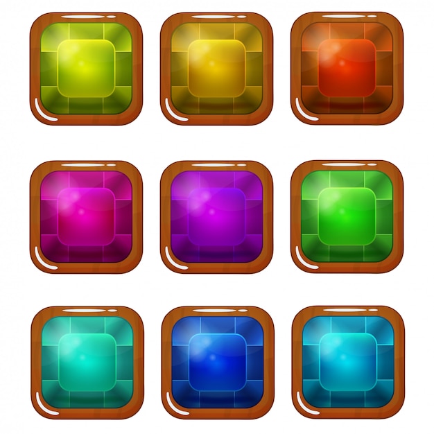 Set of Bright Wooden Plated Glossy Square Buttons