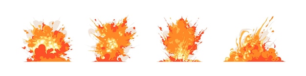 set of burning fire and explosion fast move trace splashes and smoke comic game effect illustration