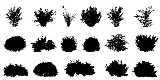 set of bush grass shrub silhouette vector transparent background eps 10