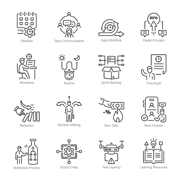 Set of Business Workflow Linear Icons