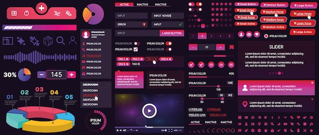 Set of buttons and interface elements for mobile apps and websites Modern design for navigation