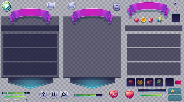 set of buttons and windows on a transparent background