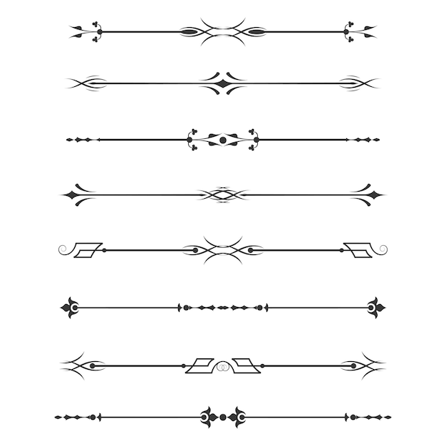 Set of calligraphic design elements dividers Thin line decoration objects vector illustration