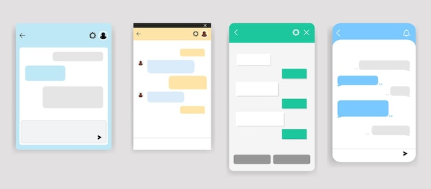 Set of chat bot dialoges windows for website and mobile app Collection of group text messaging app