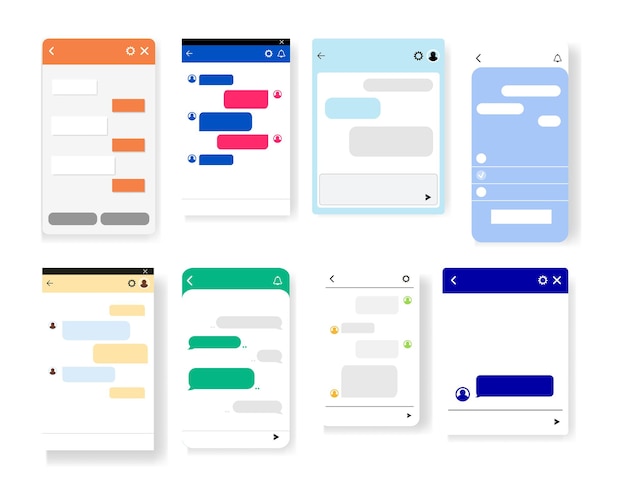 Set of chat bot dialoges windows for website and mobile app Collection of group text messaging app
