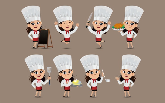 set of chef with different poses