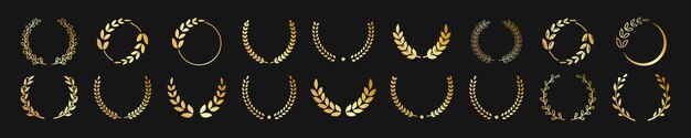 Set of circular foliate laurels branches Laurel wreaths icons Vector illustration Award winner