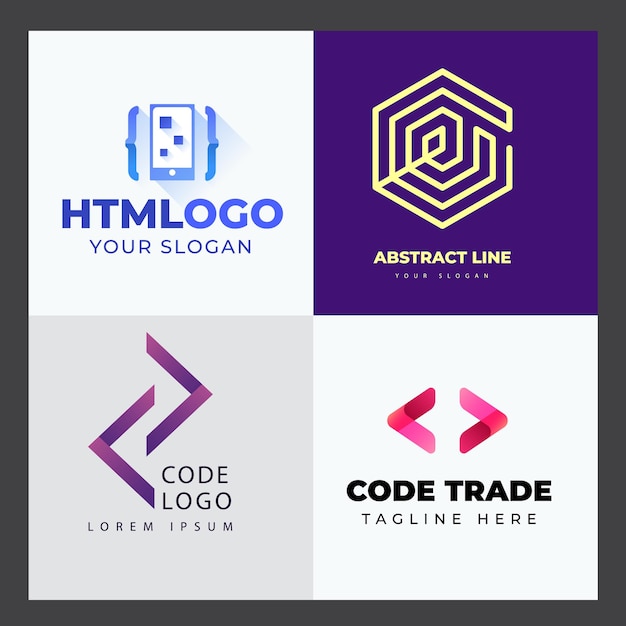 Set of code and document symbol logo design template