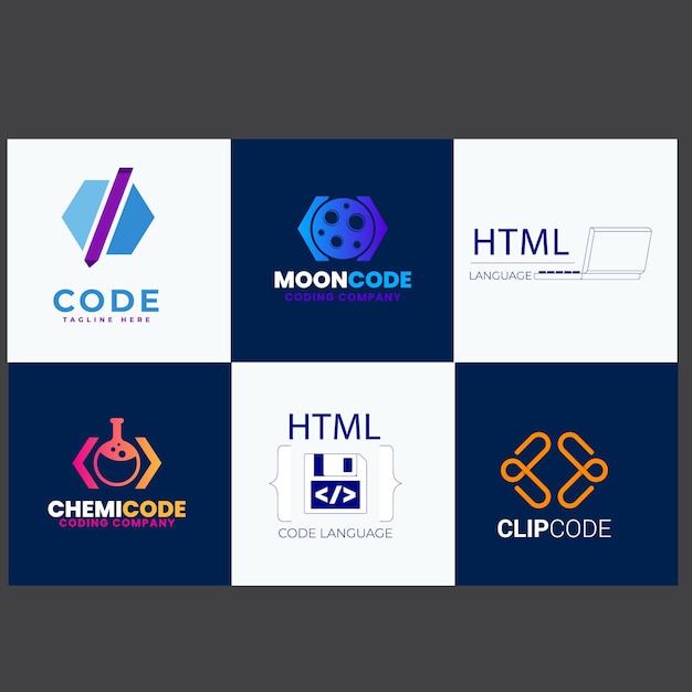 Set of code and document symbol logo design template
