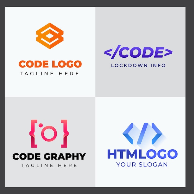 Set of code and document symbol logo design template