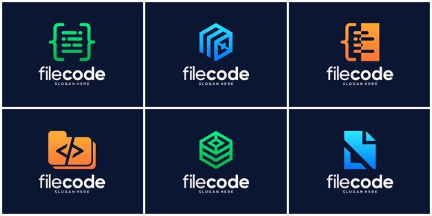 Set of code and document symbol logo design template