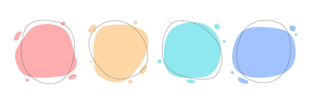 set of colorful amoeba organic graphic elements irregular shapes with line