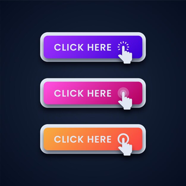 Set of colorful click here buttons
