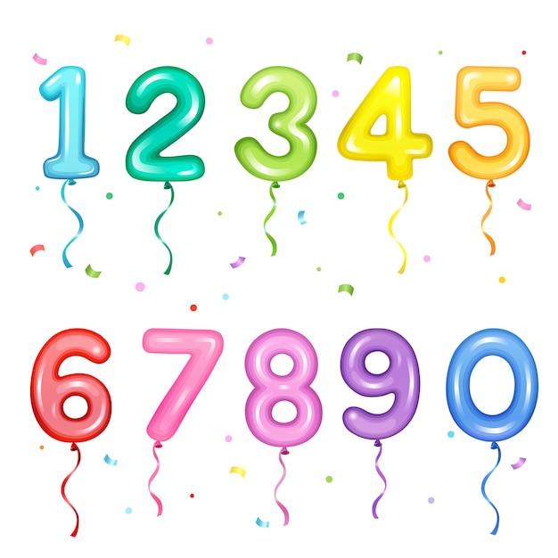 set of colorful number shaped balloons for birthday party decoration elements