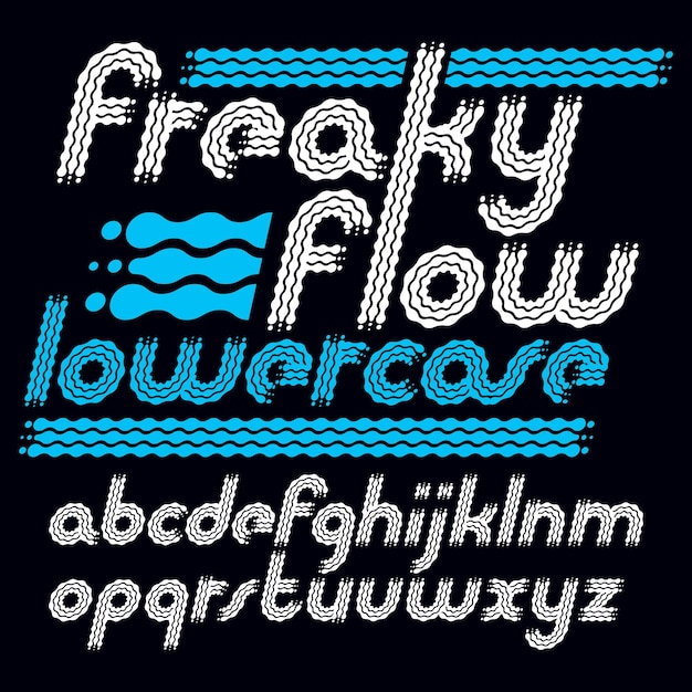Set of cool disco vector lowercase English alphabet letters isolated. Rounded bold italic font, typescript for use as retro poster design elements. Made with flowing lines.