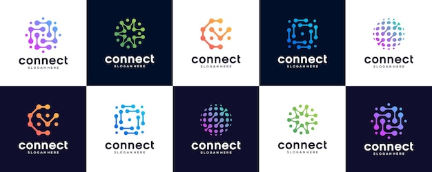 set of creative technology logo design template with connect concept