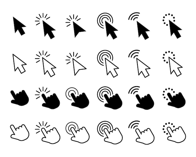 set of cursor icons click and hand cursor icons click isolated on background computer mouse click