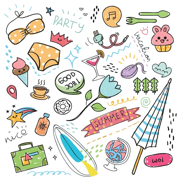 set of design element and icon in doodle style