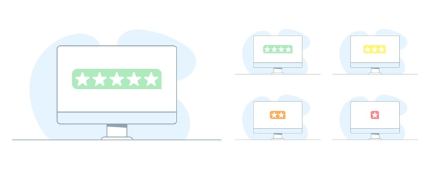set of desktop with different rating five feedback illustrations