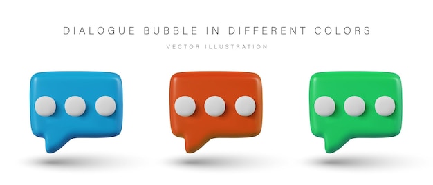 Set of dialog bubbles of different colors 3D icons for messengers chats