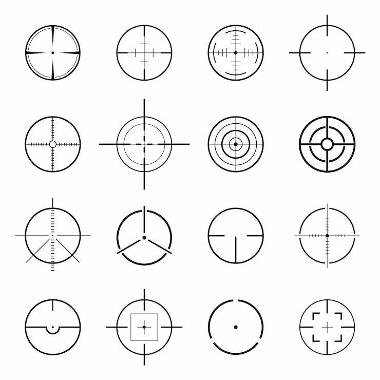 Vector set of different flat crosshair sign icons solated vector illustration