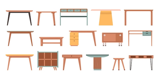 set of different tables classic modern office isolated on a white background cartoon vector