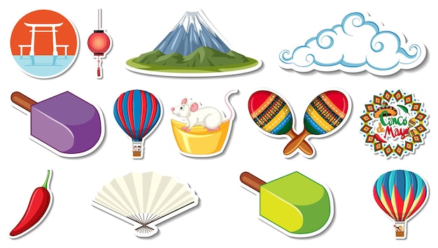 Set of different traditional objects