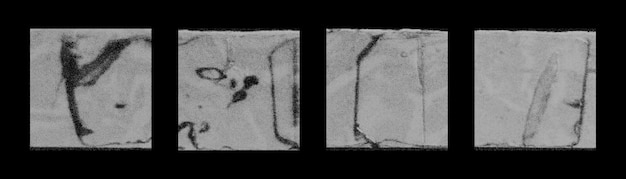 Set of distressed monochrome backgrounds with noise texture featuring square shapes and various patterns suitable for design and artistic projects