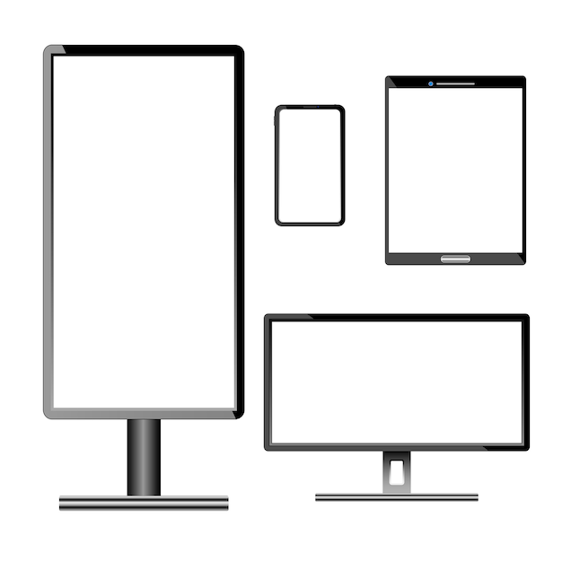Set of Electronic equipment with White screen