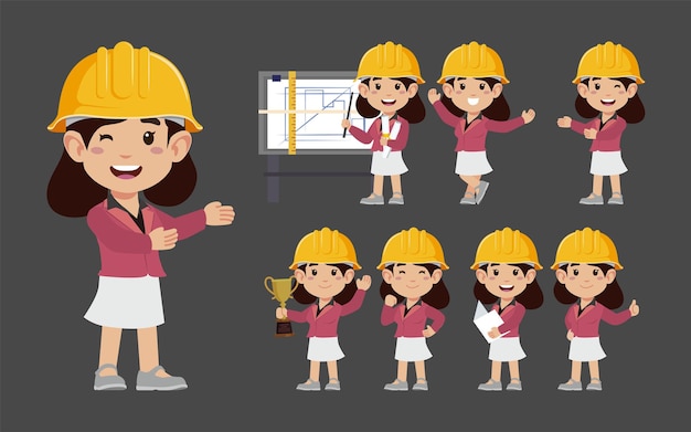 Set of engineer with different poses