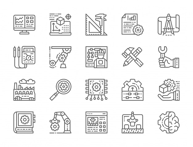 Set of Engineering and Manufacturing Line Icons