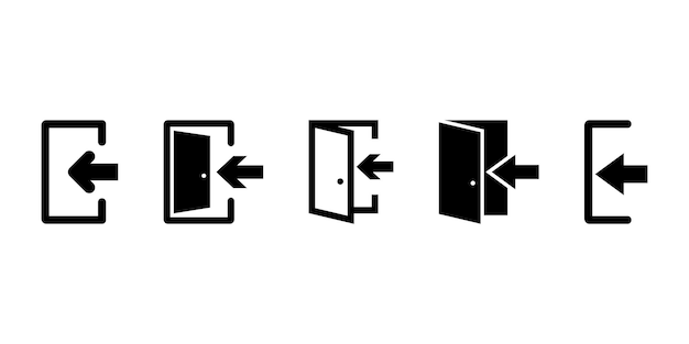 Set of exit vector icons set Black door Emergency exit Open door Vector 10 EPS