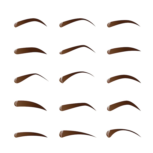 set of female eyebrows in different shapes and types