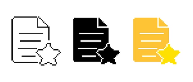 Set of files with star line icon Information data folder computer document paper work save pixel style Multicolored icon on white background