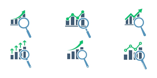 Set of financial forecast vector icons Business graph with magnifier glass Market prediction