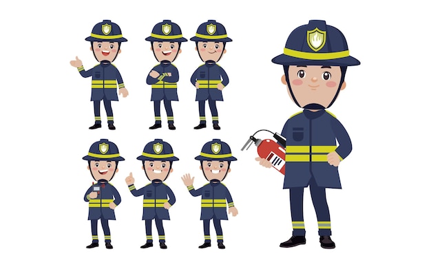 Set of fireman with different poses