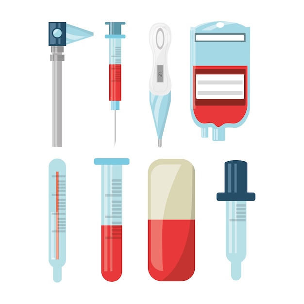 set of fist aid kit with diagnostic exams