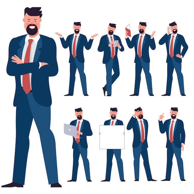 Set of flat design young businessman characters