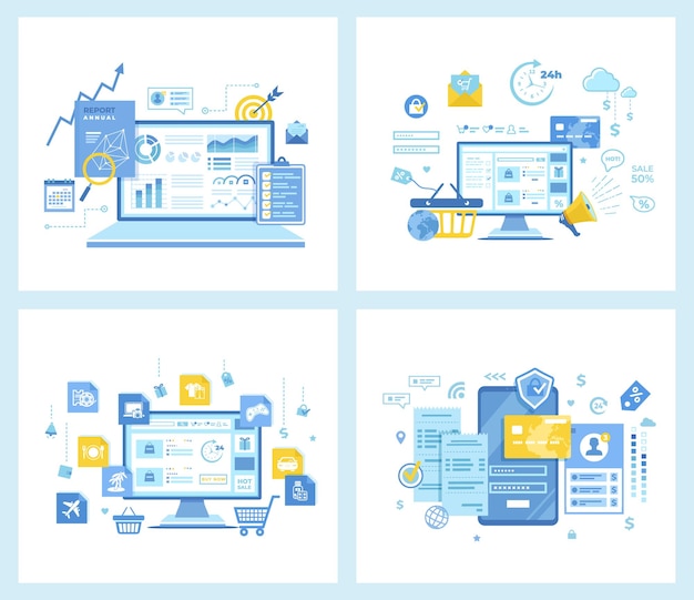 Set of flat vector illustrations for online Payment online Shopping money transfer online banking