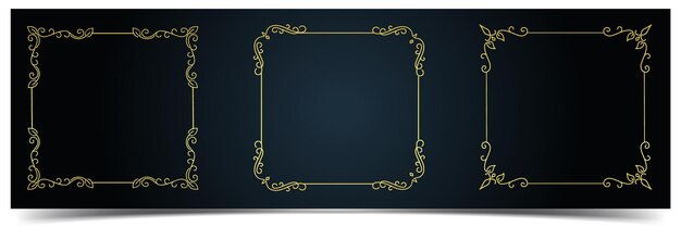 Set of floral luxury square frames, golden calligraphic square frame elements