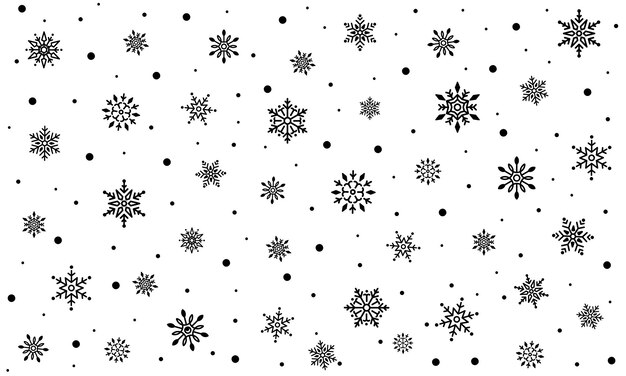 Set of flying snowflakes in black color, on an isolated background.
