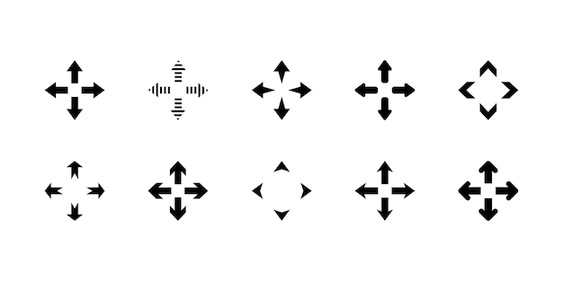 Set of four directions vector arrows up down right and left Arrows fours ways or paths